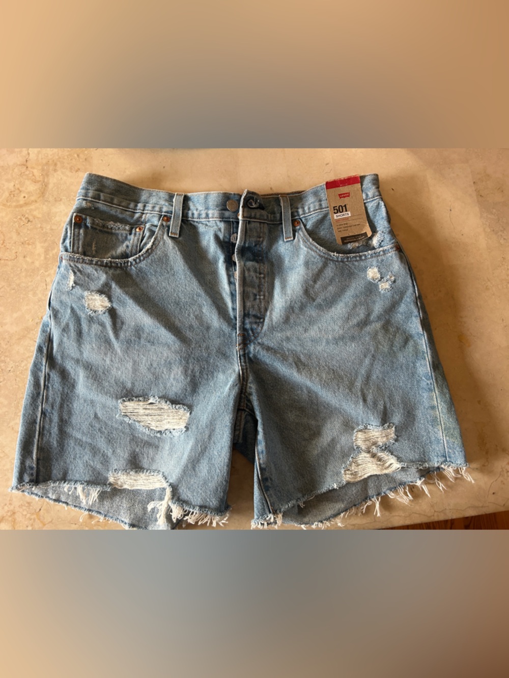 Levi's Light Blue Distressed Denim Shorts